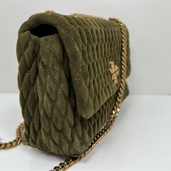Tory Burch Kira Ruched Small Convertible Shoulder Bag Velvet Green - Picture 4 of 12